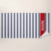 Serviette De Plage Gris Rouge Personnalisé Et Blancs Cabana (Devant)