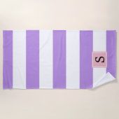 Serviette De Plage Gris Violets, Motif rayé, Lignes, Monogramme (Devant)