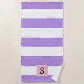 Serviette De Plage Gris Violets, Motif rayé, Lignes, Monogramme (Devant)