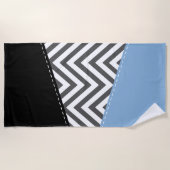 Serviette De Plage Gris Zigzag, Gris Chevron, Motif Zigzag, Bleu (Devant)