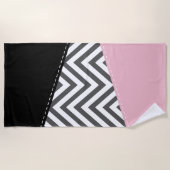 Serviette De Plage Gris Zigzag, Gris Chevron, Motif Zigzag, Rose (Devant)