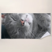 Serviette de plage grise mignonne de chat (Devant)
