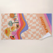Serviette De Plage Groovy 70s Champignon Fleur Personnalisé Pêche  (Devant)