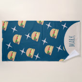 Serviette de plage Groovy Burger Blue Name (Devant)