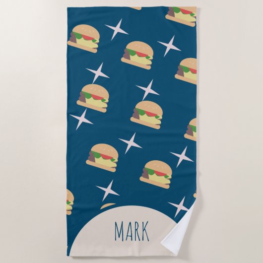 Serviette de plage Groovy Burger Blue Name (Devant)