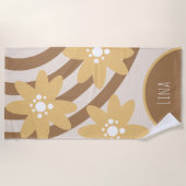 Serviette de plage Groovy Florals Jaune Marron Nom (Devant)