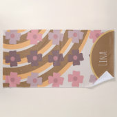 Serviette de plage Groovy Florals Rainbow Brown Na (Devant)