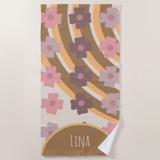 Serviette de plage Groovy Florals Rainbow Brown Na (Devant)
