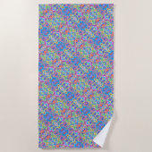 Serviette De Plage Groovy Neon Blue, Lime, Purple & Orange Swirl (Devant)