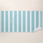 Serviette De Plage gros bleu turquoise nautique rayures monogrammed (Devant)