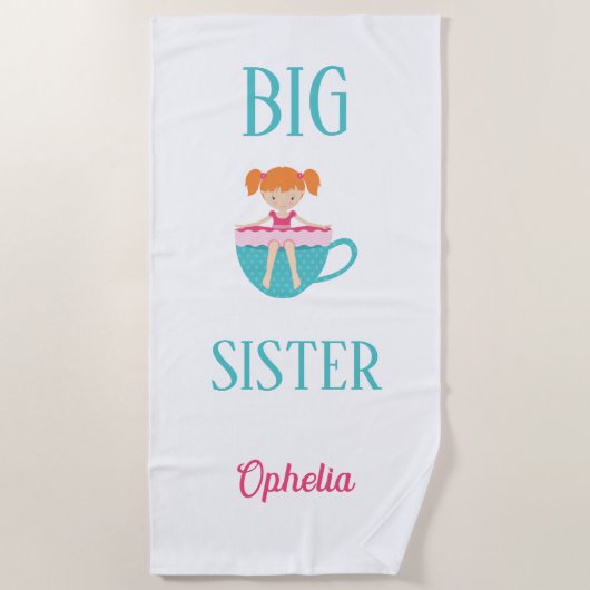 Serviette De Plage Grosse Soeur Tea personnalisé Texte personnalisé (Devant)