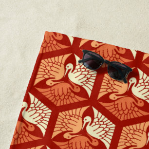 Serviette De Plage Grues japonaises, mandarin et orange clair