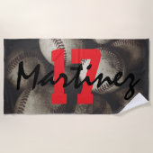 Serviette De Plage Grungy Baseballs on a Shelf Jersey Number & Name (Devant)