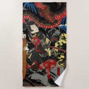 Serviette De Plage Guerrier japonais combattant serpent géant