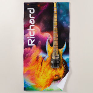 Serviette De Plage Guitare électrique flamboyante