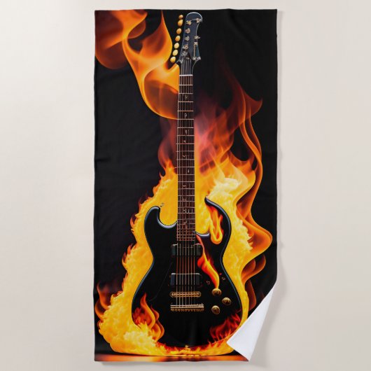 Serviette De Plage Guitare en flamme Beach Towel (Devant)