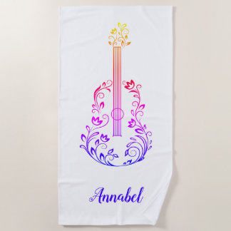 Serviette De Plage Guitare personnalisée couleur sur blanc