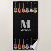 Serviette De Plage Guitares psychédéliques personnalisées Noir (Devant)