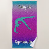 Serviette De Plage Gymnastique fille Turquoise Magenta Ombre (Devant)
