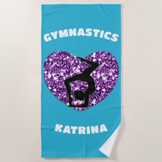 Serviette De Plage Gymnastique Turquoise et violet Personnalisée (Devant)