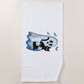 Serviette De Plage Halloween bleu Denim Ghost et chat (Devant)