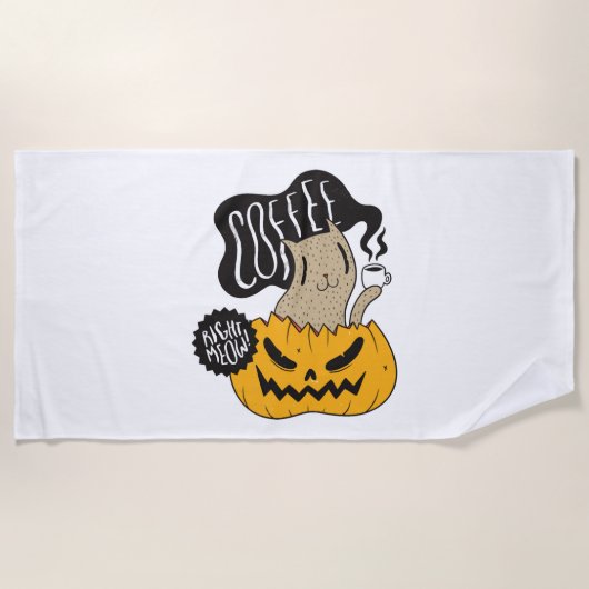 Serviette De Plage Halloween Café - Cute Halloween Chat Boire (Devant)