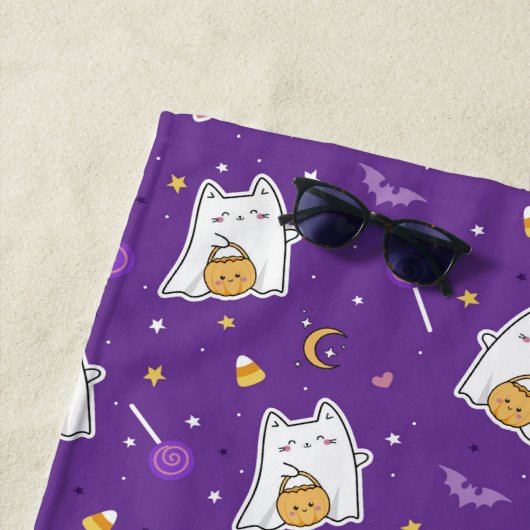 Serviette de plage Halloween Cat Ghost (En situation)