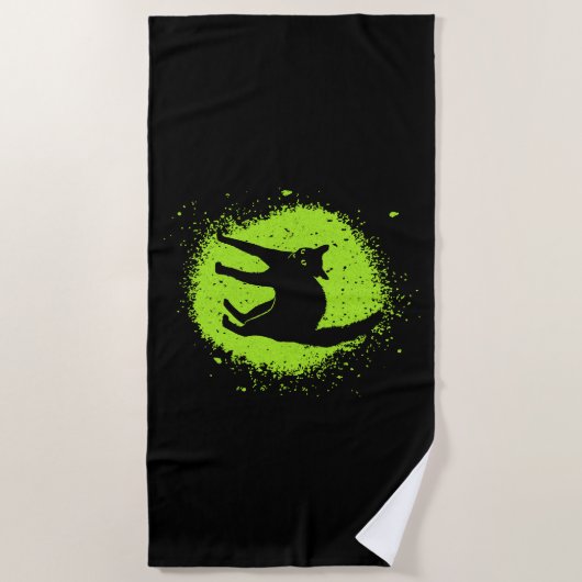 Serviette De Plage Halloween Chat Noir Superstition Chats Scaredy Cha (Devant)