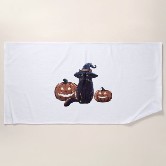 Serviette De Plage Halloween chat noir T-shirt trop grand (Devant)