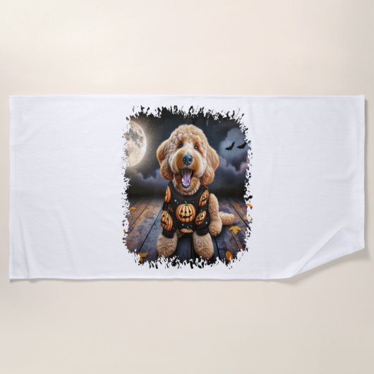 Serviette De Plage Halloween chien Goldendoodle (Devant)