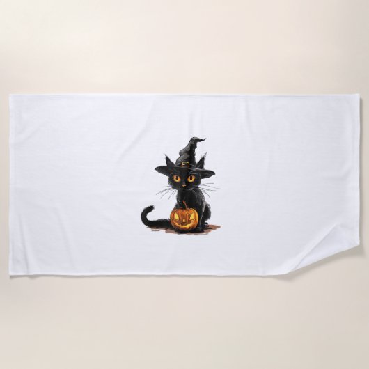 Serviette De Plage Halloween Citrouille de chat (Devant)