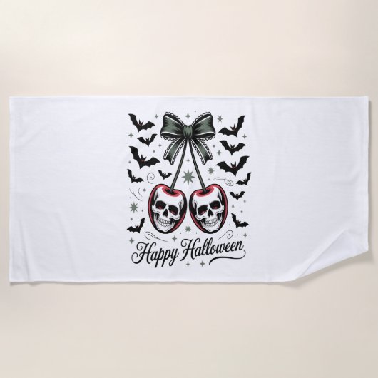 Serviette De Plage Halloween crâne gothique cerise (Devant)