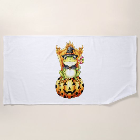 Serviette De Plage Halloween Cute Frog sur Citrouille (Devant)