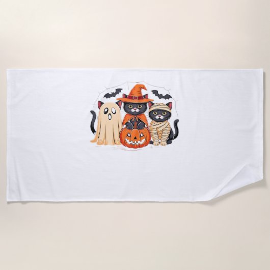 Serviette De Plage Halloween Cute Ghost Citrouille Chat Classic T-Shi (Devant)