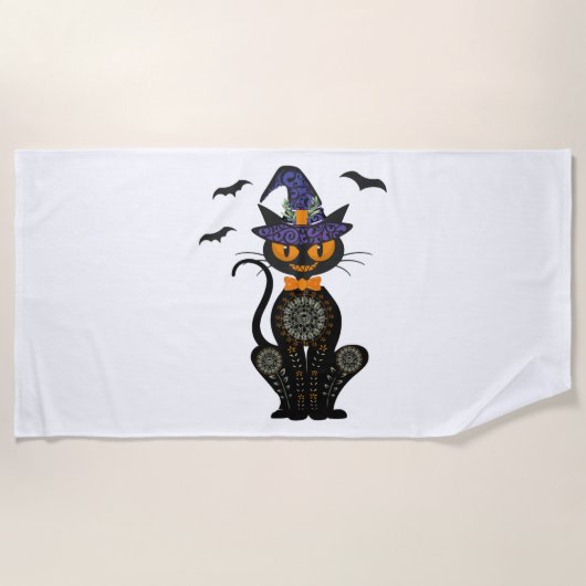 Serviette De Plage Halloween de chat noir (Devant)