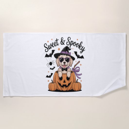 Serviette De Plage Halloween de chien doux et Éffrayant (Devant)