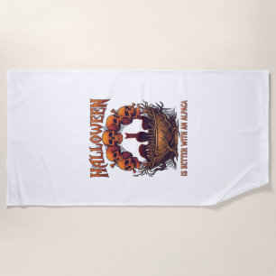 Serviette De Plage Halloween Est Meilleur Alpaga Crânes Orange Toile