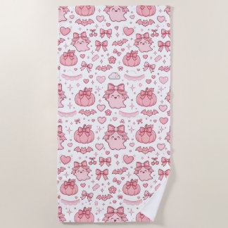 Serviette de plage Halloween fantôme rose Coquette