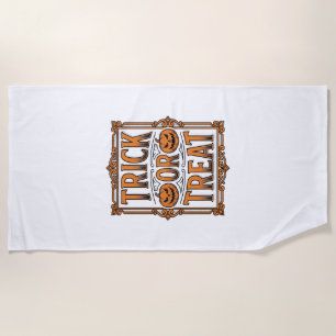 Serviette De Plage Halloween Friandise Citrouille Crânes Gravure Vint
