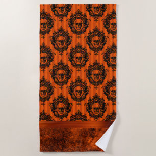 Serviette De Plage Halloween gothique chic   Crânes orange et noirs
