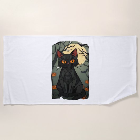 Serviette De Plage Halloween mystique Chat Noir Art - Feline Éffrayan (Devant)