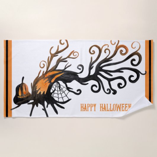 Serviette De Plage Halloween/octobre/automne/arbre citrouille (Devant)