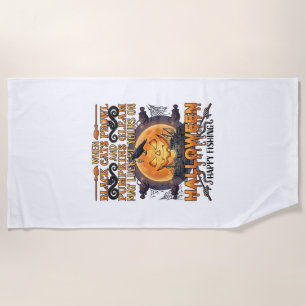 Serviette De Plage Halloween Pêche Heureuse Chats Noirs Citrouilles C