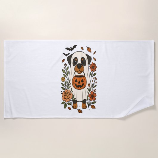 Serviette De Plage Halloween Rottweiler avec Fleurs (Devant)