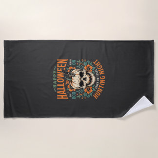 Serviette De Plage Halloween Skull Pumpkin Hunting Night Design_1