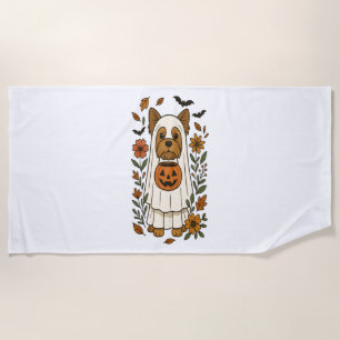 Serviette De Plage Halloween Yorkshire Terrier Fleurs Halloween