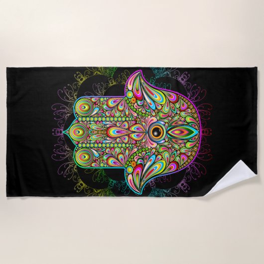 Serviette De Plage Hamsa Fatma Main Psychedelic Art (Devant)