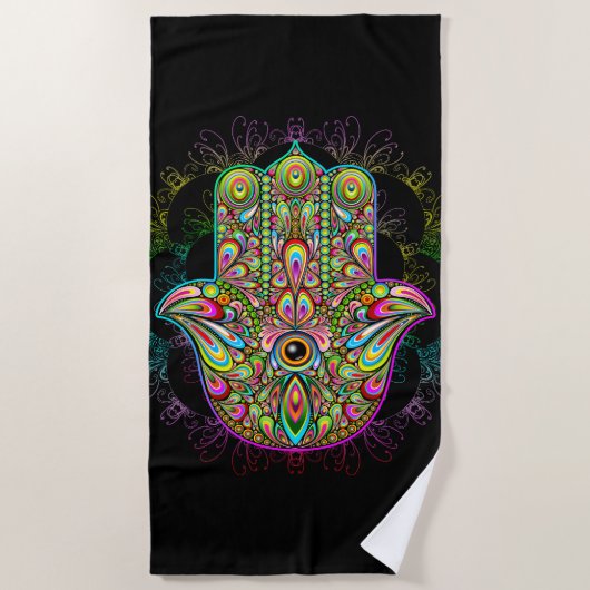 Serviette De Plage Hamsa Fatma Main Psychedelic Art (Devant)