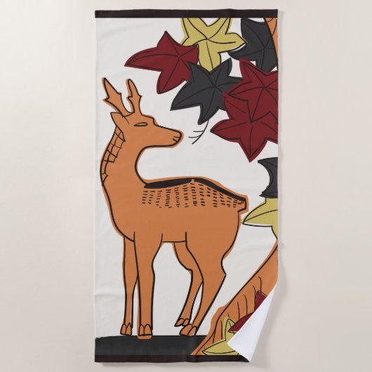 Serviette De Plage Hanafuda "Momiji-ni-shika" (Devant)