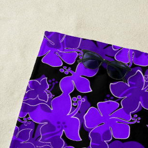 Serviette De Plage Hanalei Hawaiian Hibiscus Camo Floral - Violet